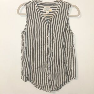 C&C California Black & White Striped Sleeveless Button-Front Top Linen
